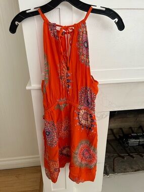 Anthropologie Lush Orange Floral Halter Dress